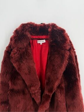 Proper Gang Rare Faux Fur Soft Shaggy Shearling Red Burgundy Duster Coat